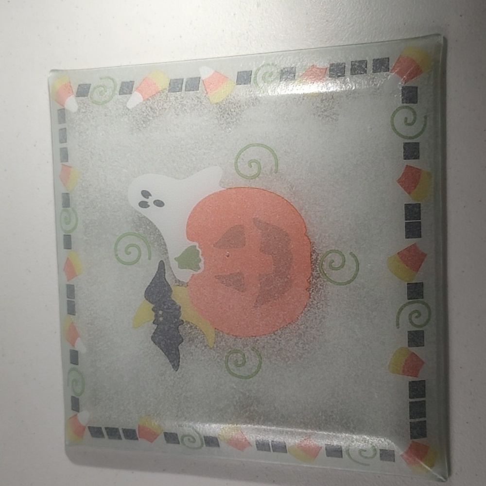 Princess House Halloween Crystal Tray Jack-o'-lantern, Bat, Ghost & Candy Corn - Picture 2 of 8